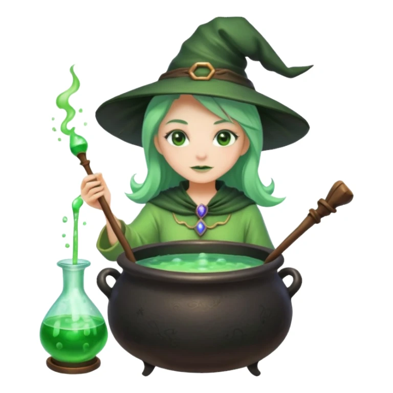 green witch cooking potion sticker