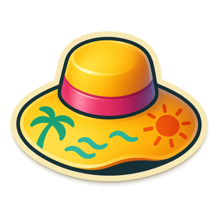 A cheerful beach hat with a summer pattern, providing shade. sticker