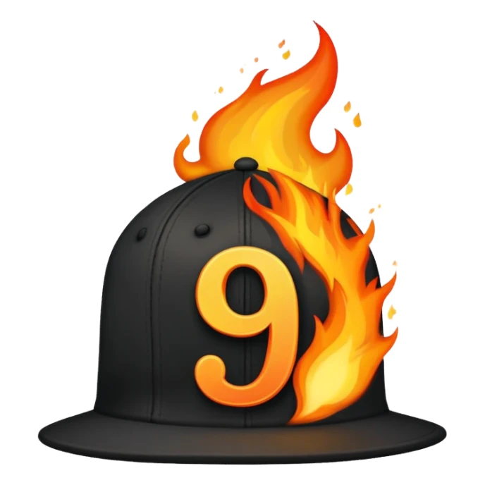 black cap on fire with number “9” on it sticker