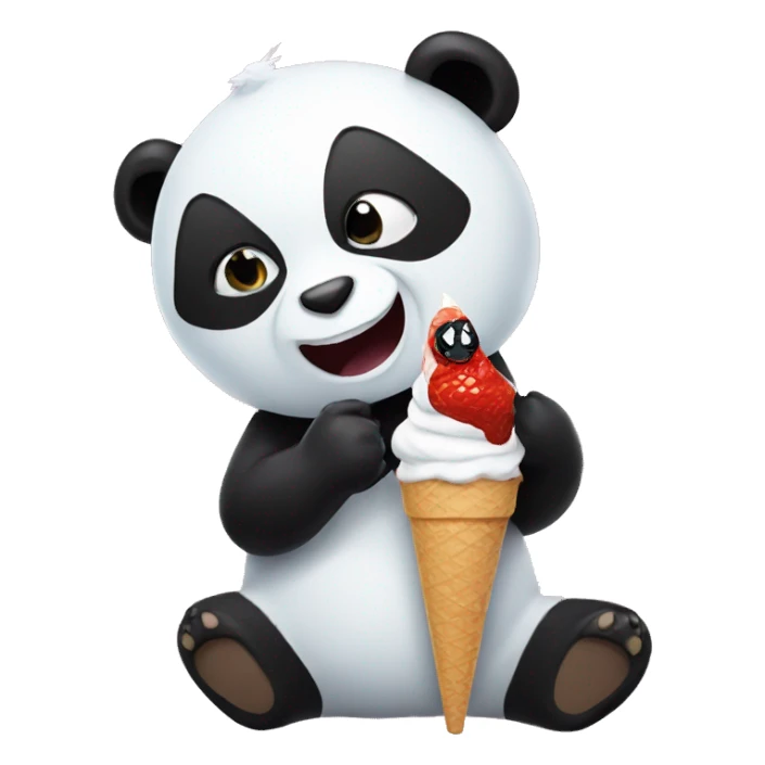 Panda eating ice cream with Spiderman sticker