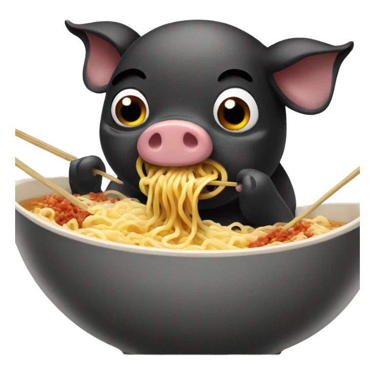 Black pig eating ramen sticker
