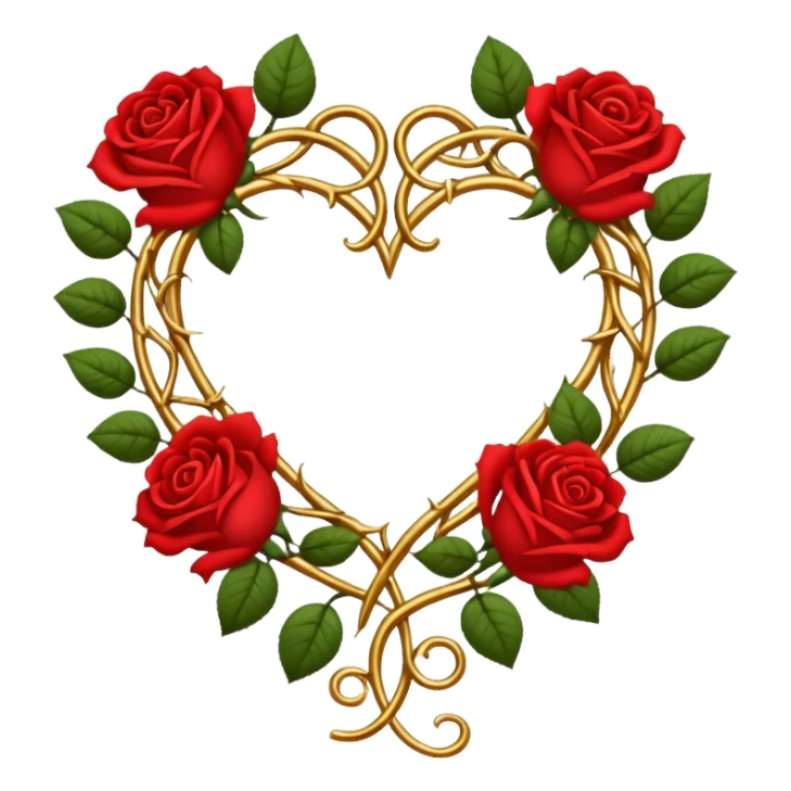 heart shape gold vine with red roses border sticker