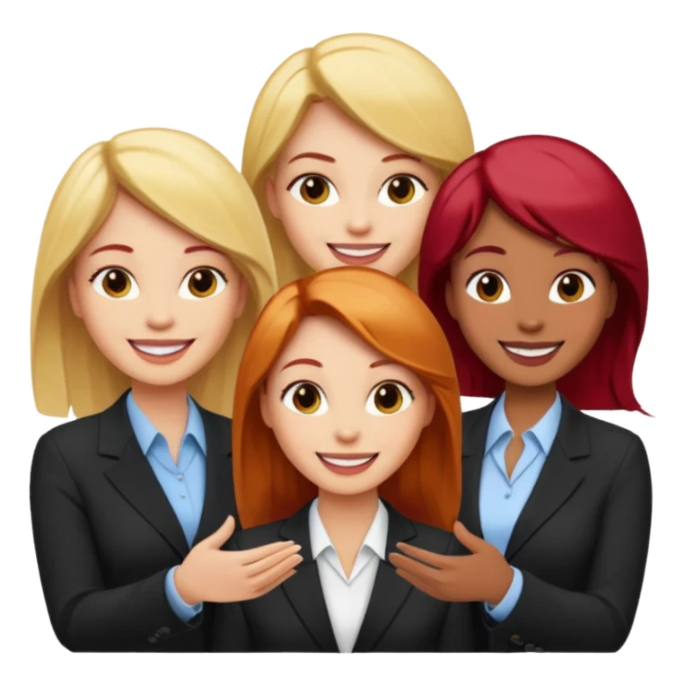 сделай деловых 4 коллег, которые радостно что-то обсуждают. все должны быть светлокожими и с разным цветом волос -блонд, черный, шатен, рыжий sticker