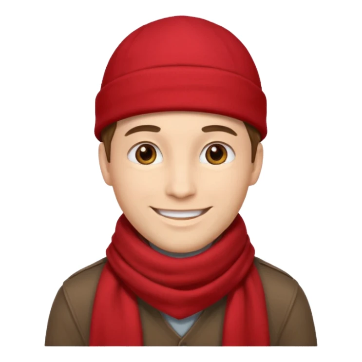 a man with red scarf, brown cap sticker