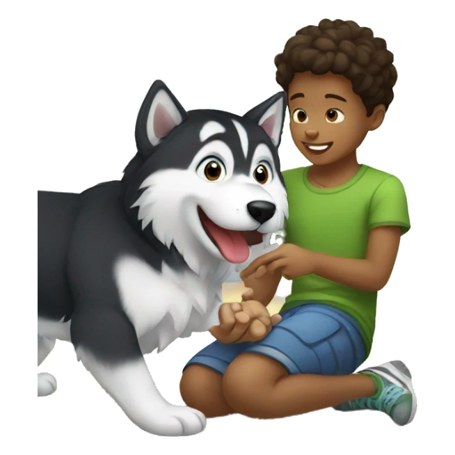 kid is playing with husky  sticker