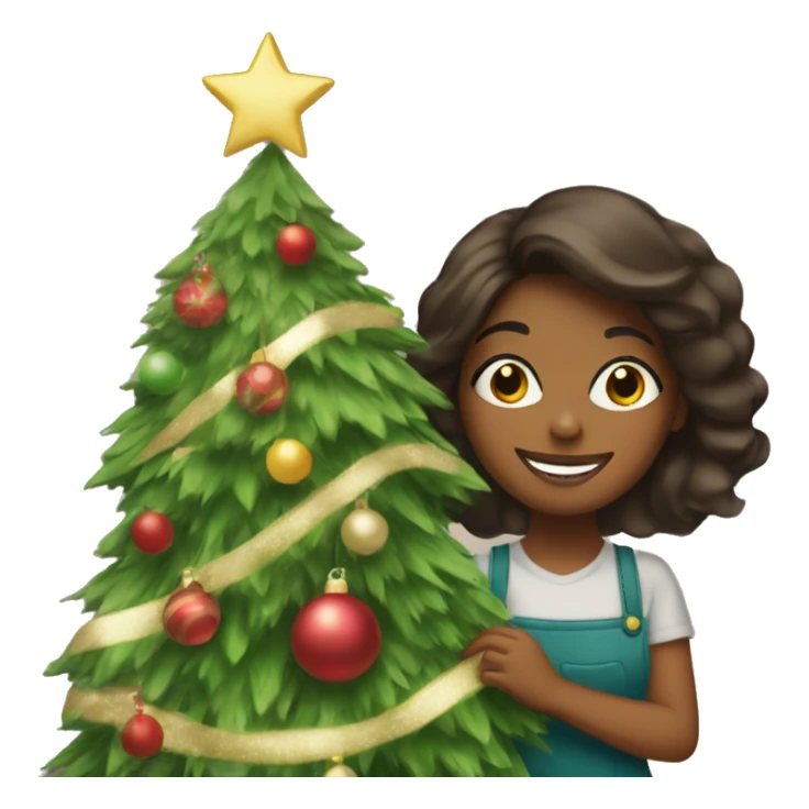 Brown Girl decorating Christmas tree sticker