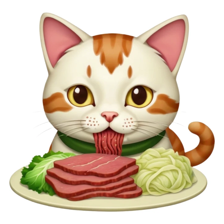 Cat eating corned beef and cabbage sticker