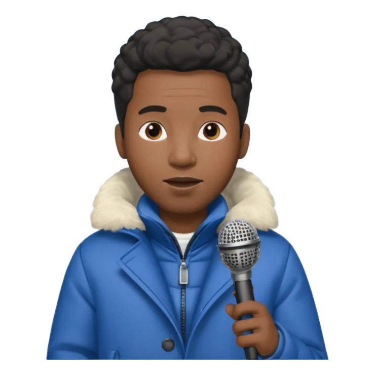 black man with winter clothes holding microphone sticker