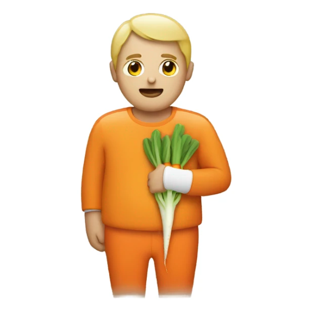 Man with carrot attached to stomach sticker
