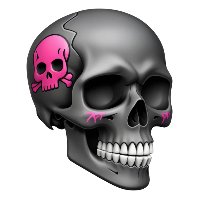 smooth black skull with graffiti brand logos, side view sticker