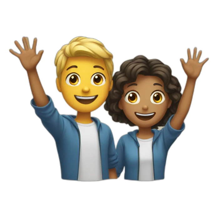 two students raising their hands happily sticker