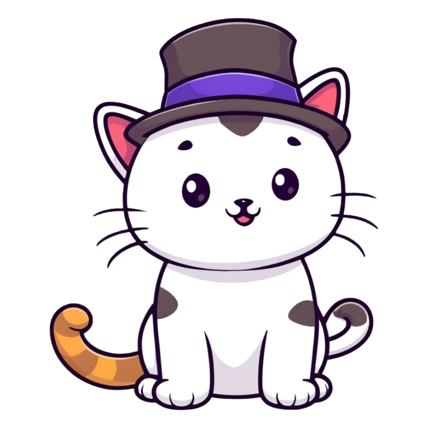 playful cat with a fancy hat sticker