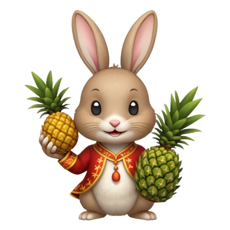 rabbit, wearing chinese ancient custome, with pine apple sticker