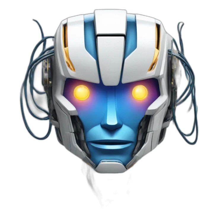 friendly transformers robot style AI with brain exposed circuit wires lightning sticker
