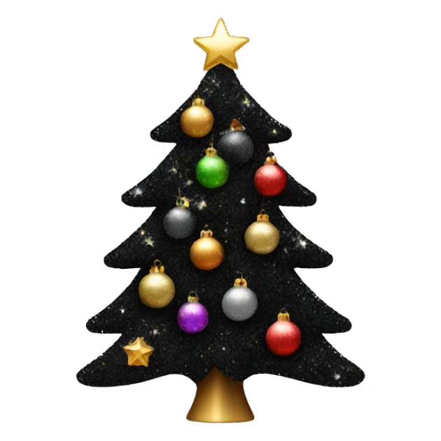 Glittery black Christmas tree with decorations sticker
