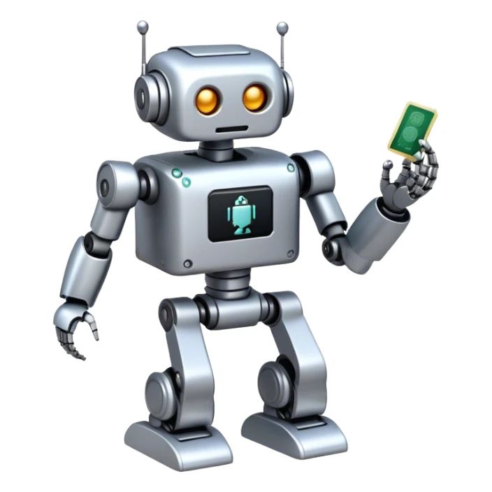 robot with chip in hand sticker