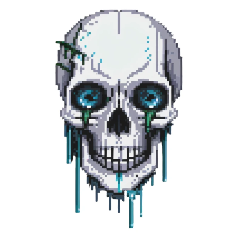 crying skull, tears flowing from eye sockets sticker