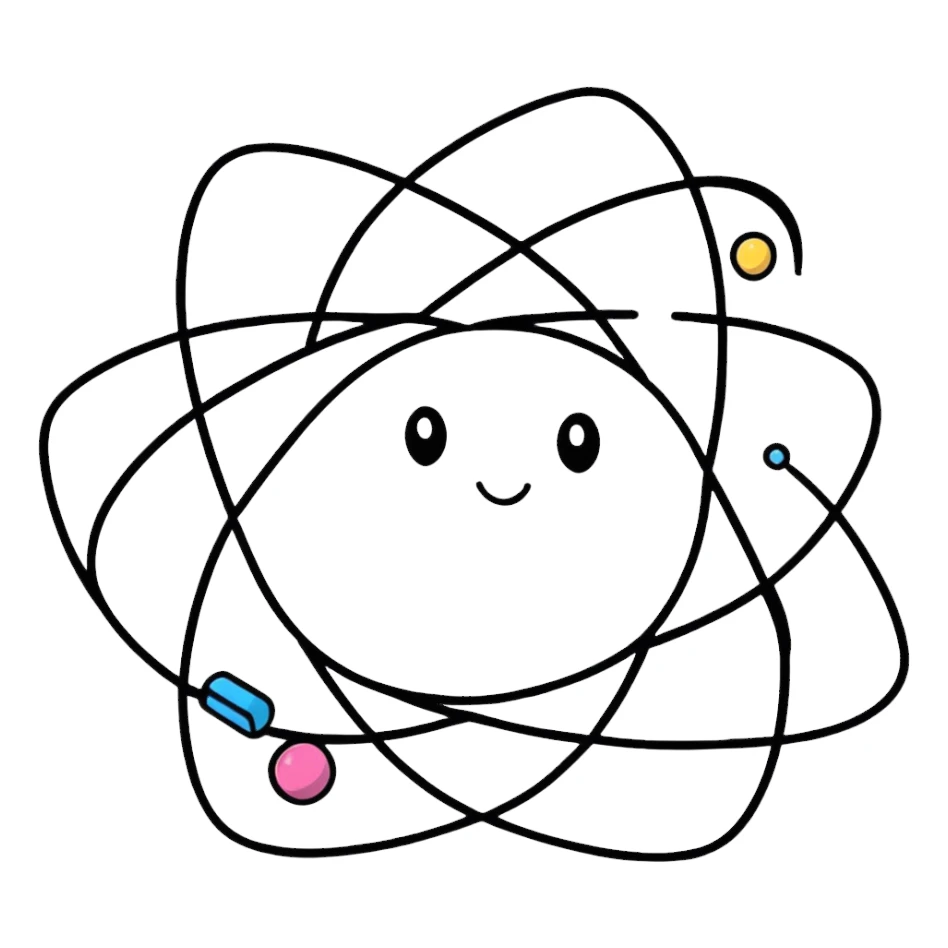 happy atom with animated valence electrons jumping around the outer shell sticker