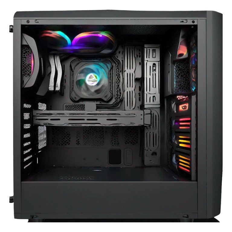 Black gaming PC mid-tower case with RGB sticker