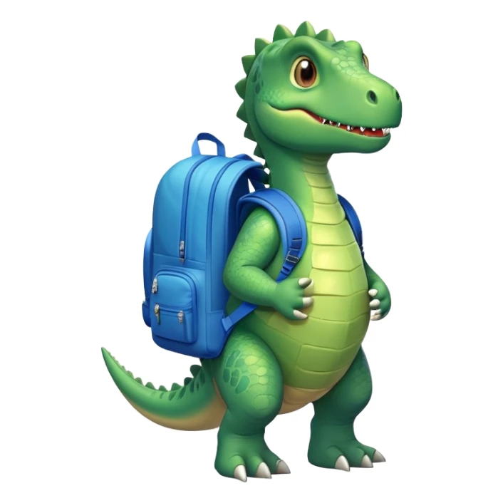 green dinosaur wearing a blue back pack sticker