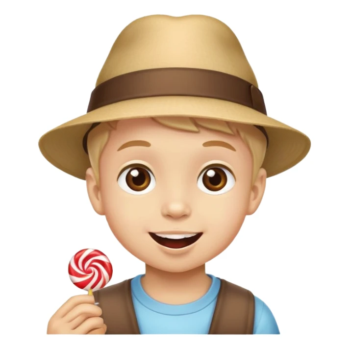 happy Kid with hat eating cand sticker