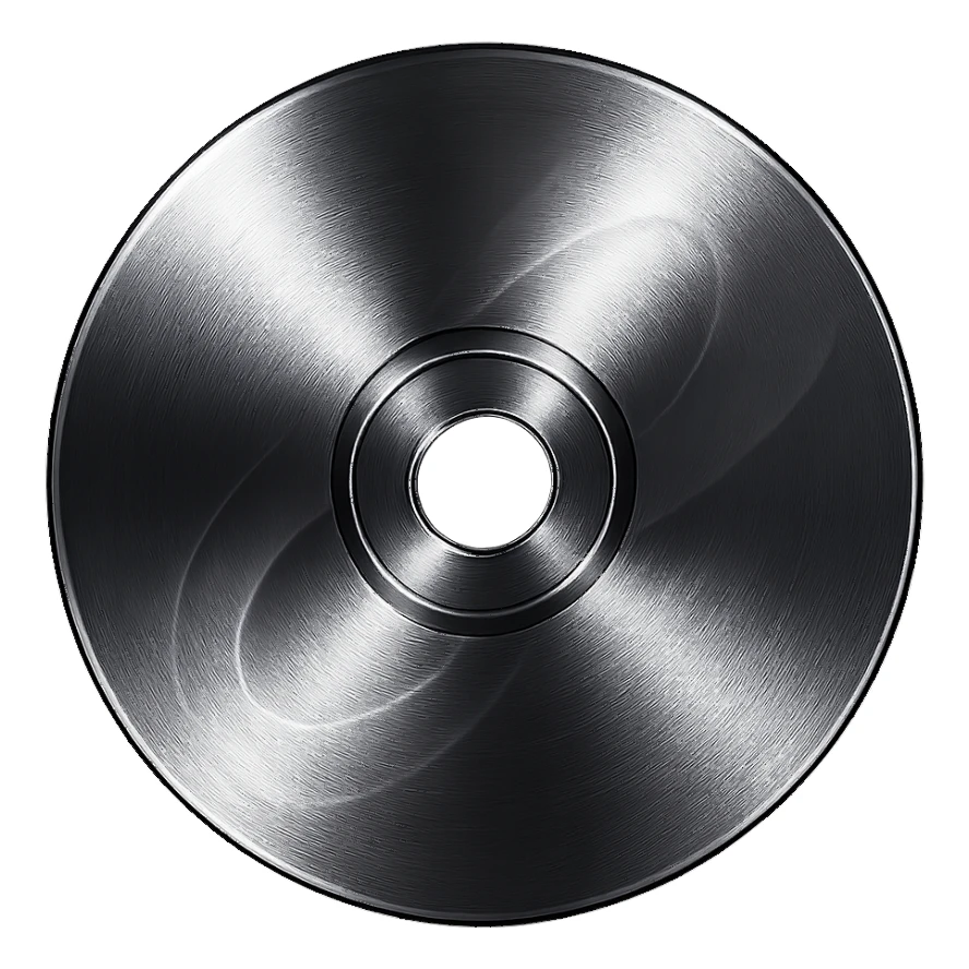 A minimalist CD disc with abstract pattern, glowing effect, purple color, chrome style, with a gradient effect sticker