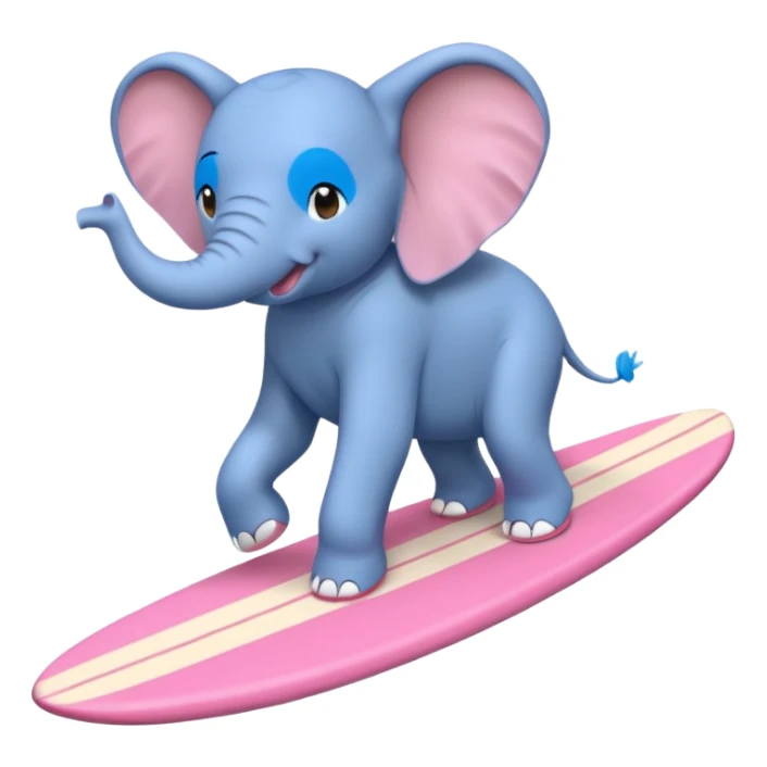 A blue elephant riding a pink surfboard wearing Nike sneakers sticker