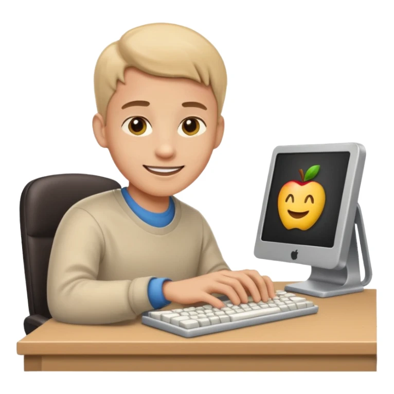focused programmer typing on keyboard, apple style emoji sticker