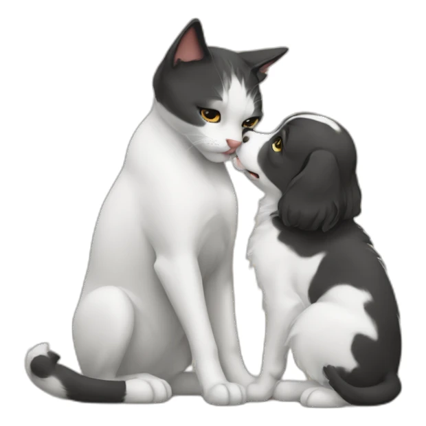 a cat kiss a dog sticker