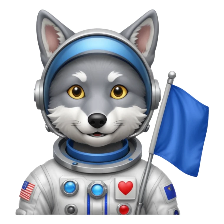 a wolf in space suit, holding blue rectangle flag sticker