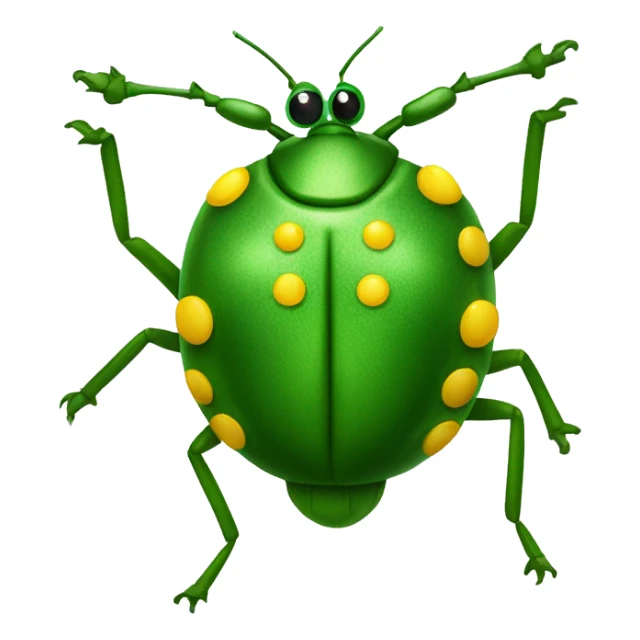 ironical green bug playing with three yellow dots  sticker