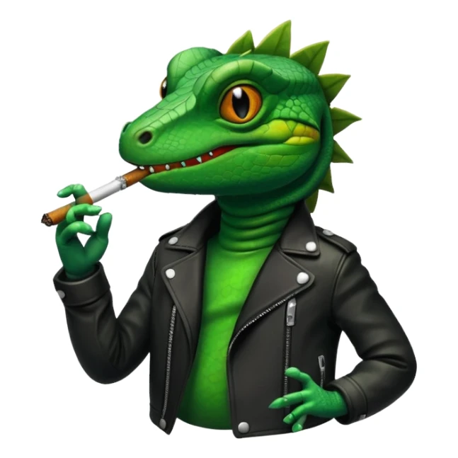 Lizard in a black jacket smoking a blunt sticker