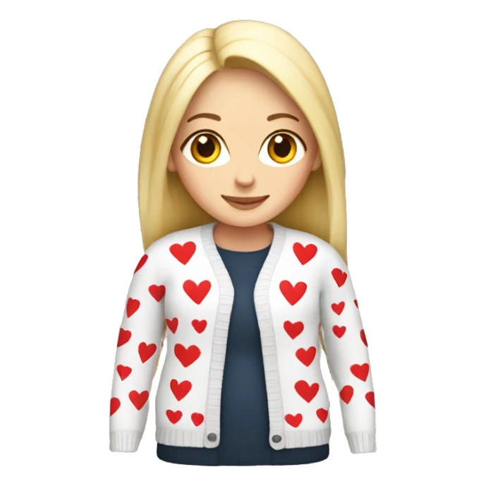 white female cardigan with heart pattern sticker