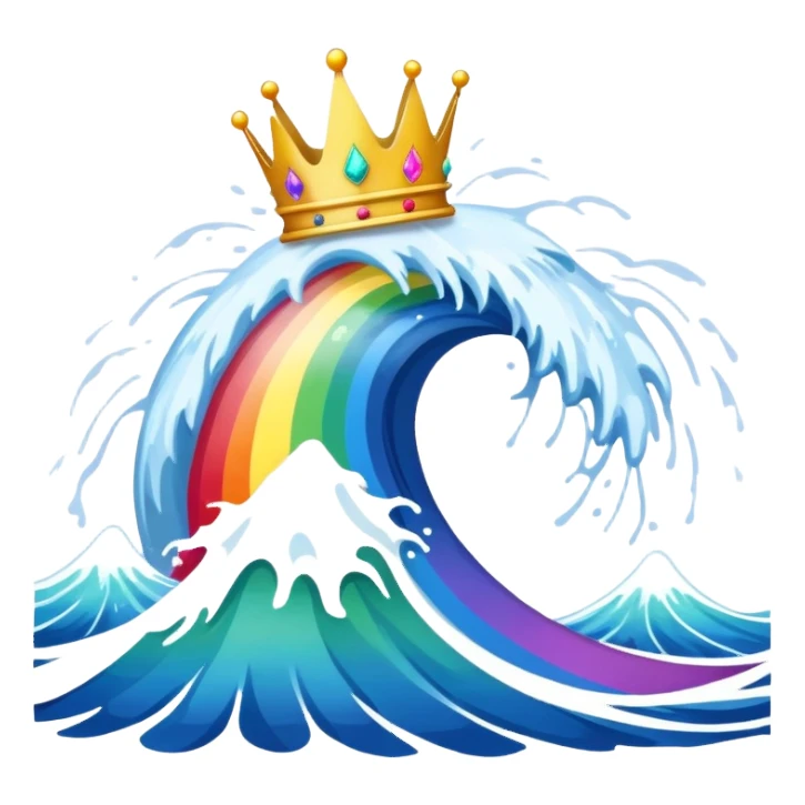 Tsunami with a crown and rainbow splatter in background sticker