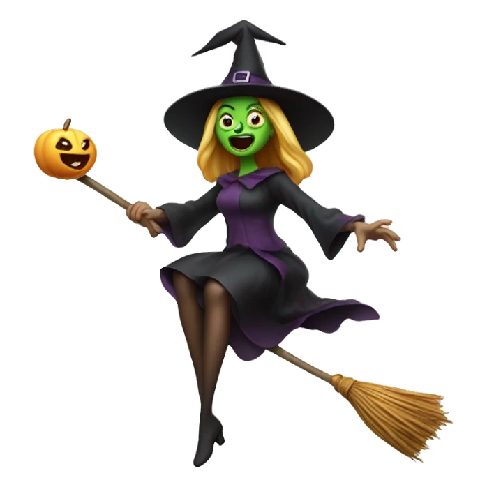 Scarry witch flying on a broom throwing candy. sticker