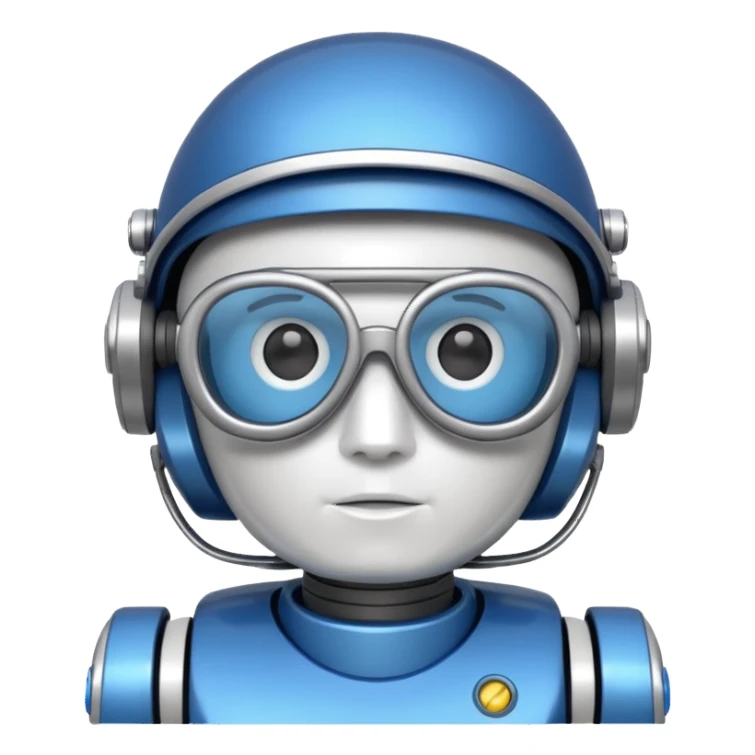 blue and white astrobot with copilot glasses sticker