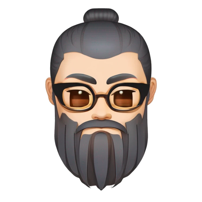 、"Laozi: Ancient Chinese philosopher, Hanfu, topknot, beard, black beard, willow-leaf eyebrows, phoenix eyes, long face, wide face." sticker