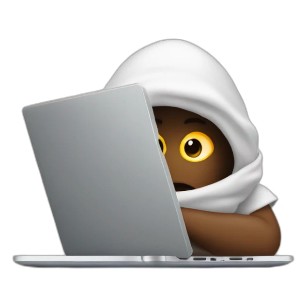 hiding behind an open laptop sticker