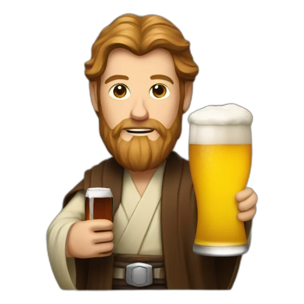 obiwan holding a beer and a macbook sticker