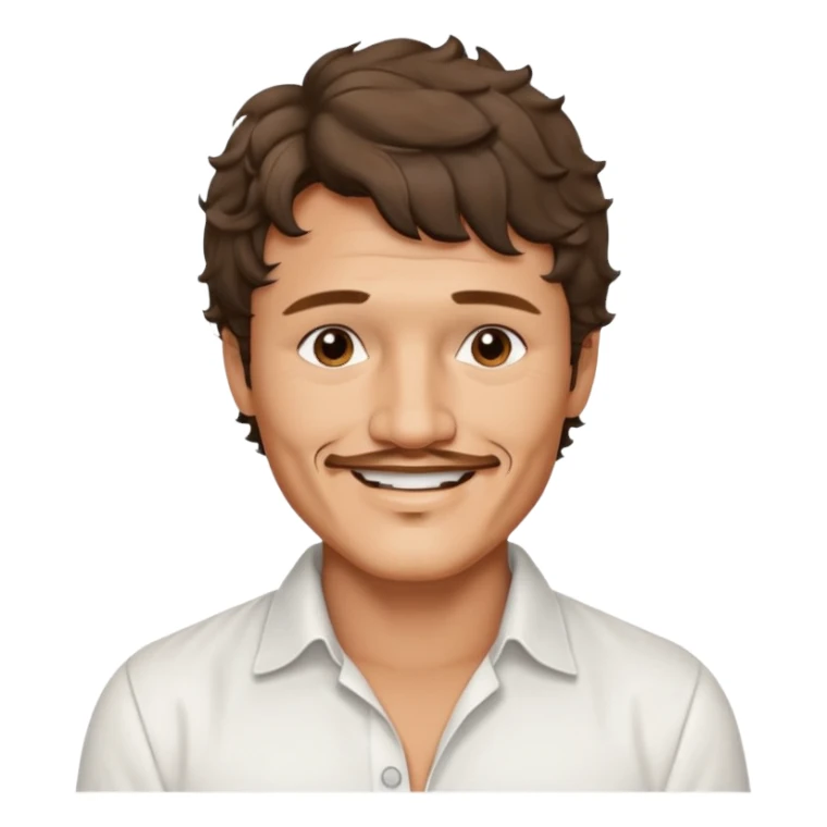 Pedro pascal looking really steamy and sexy smiling in an opened white button down shirt with perfect ringlets short hair  sticker