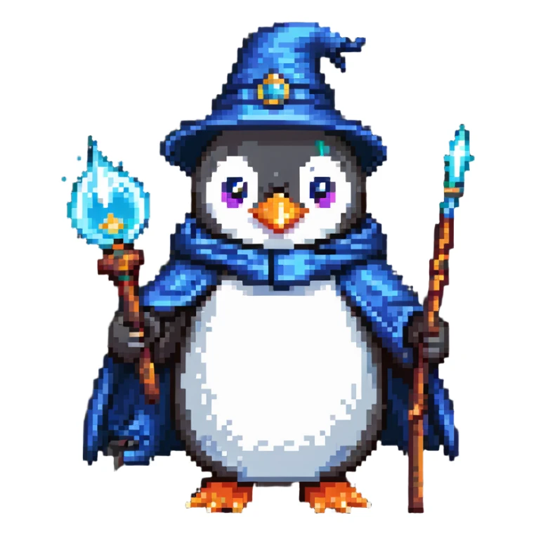 penguin wizard with magic staff and robe sticker