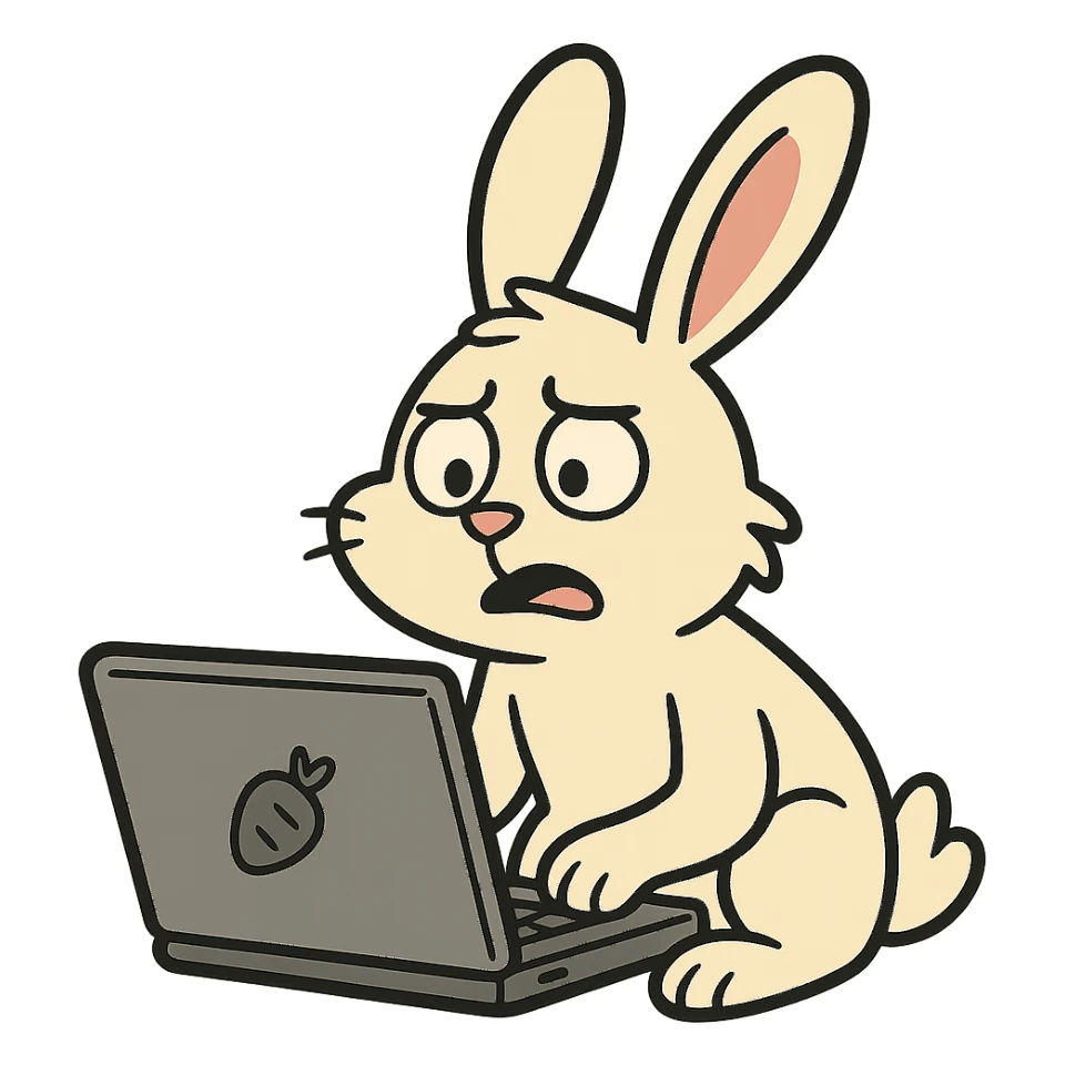 bunny with a laptop sticker
