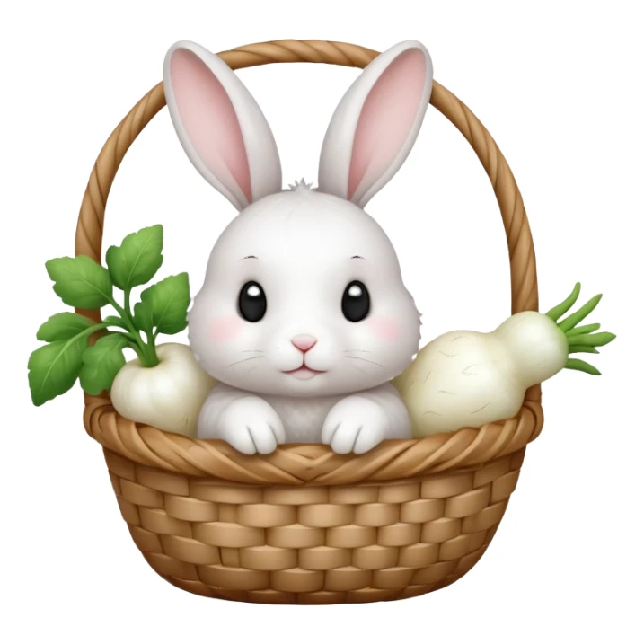 rabbit with white radish in basket sticker