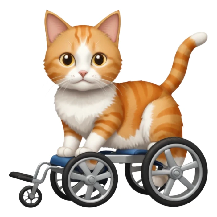 disabled orange tabby and white small cat using cat wheelchair sticker