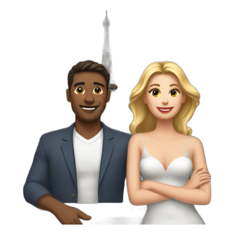 a couple in front of eiffel tower sticker