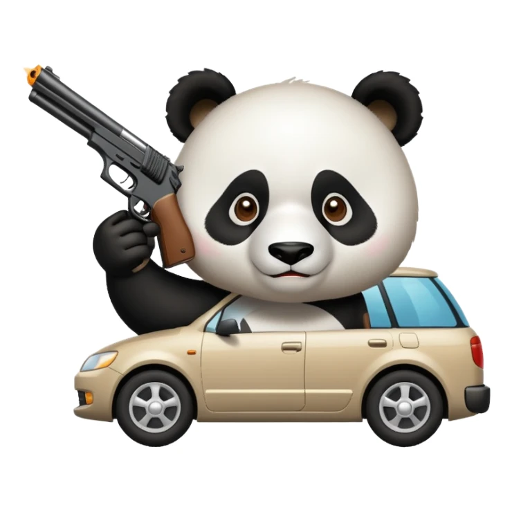 panda shooting a gun from a car sticker