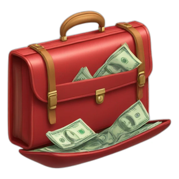 red briefcase opened full money inside sticker