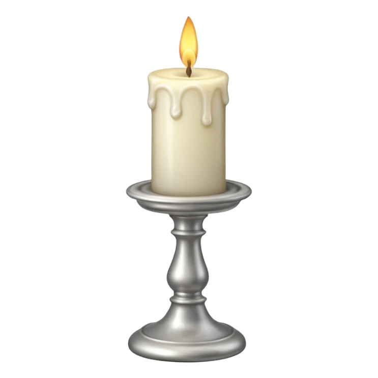 A silver candlestick holding a thick pillar candle glowing warmly. sticker