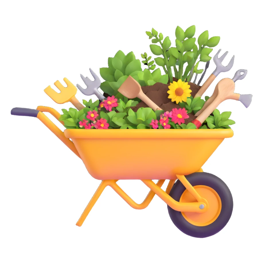 wheelbarrow with gardening tools sticker