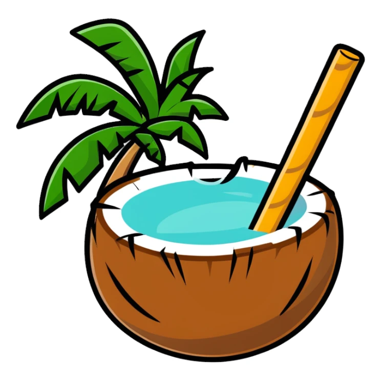 coconut with straw and palm leaves sticker